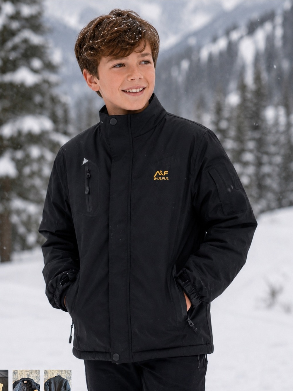 WULFUL Winter Black Insulated boys Jacket M  10-12 ski/snow